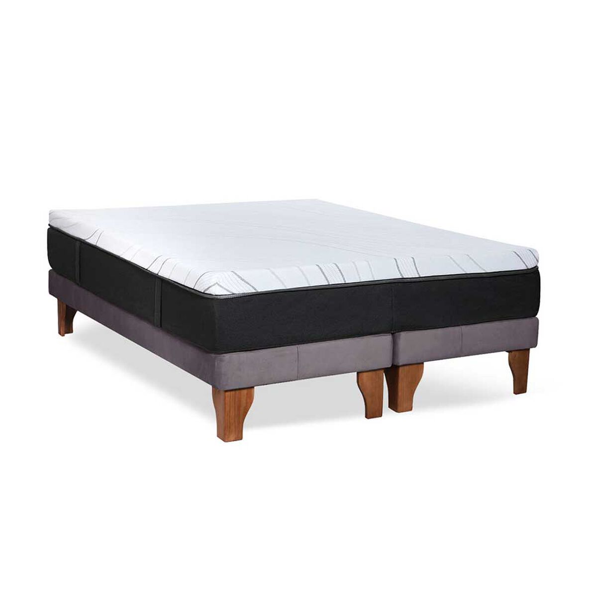 Cama Europea Latam Home Base Dividida 2 Plazas Zen Top Foam Hybrid Velvet Gris
