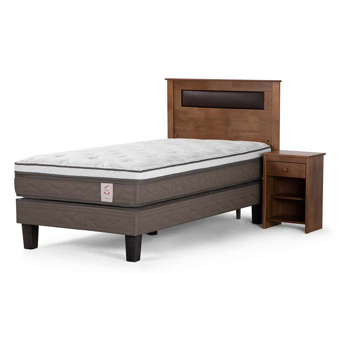 Cama Europea New Style 6  1,5 Plazas + Respaldo + Velador Ferrara