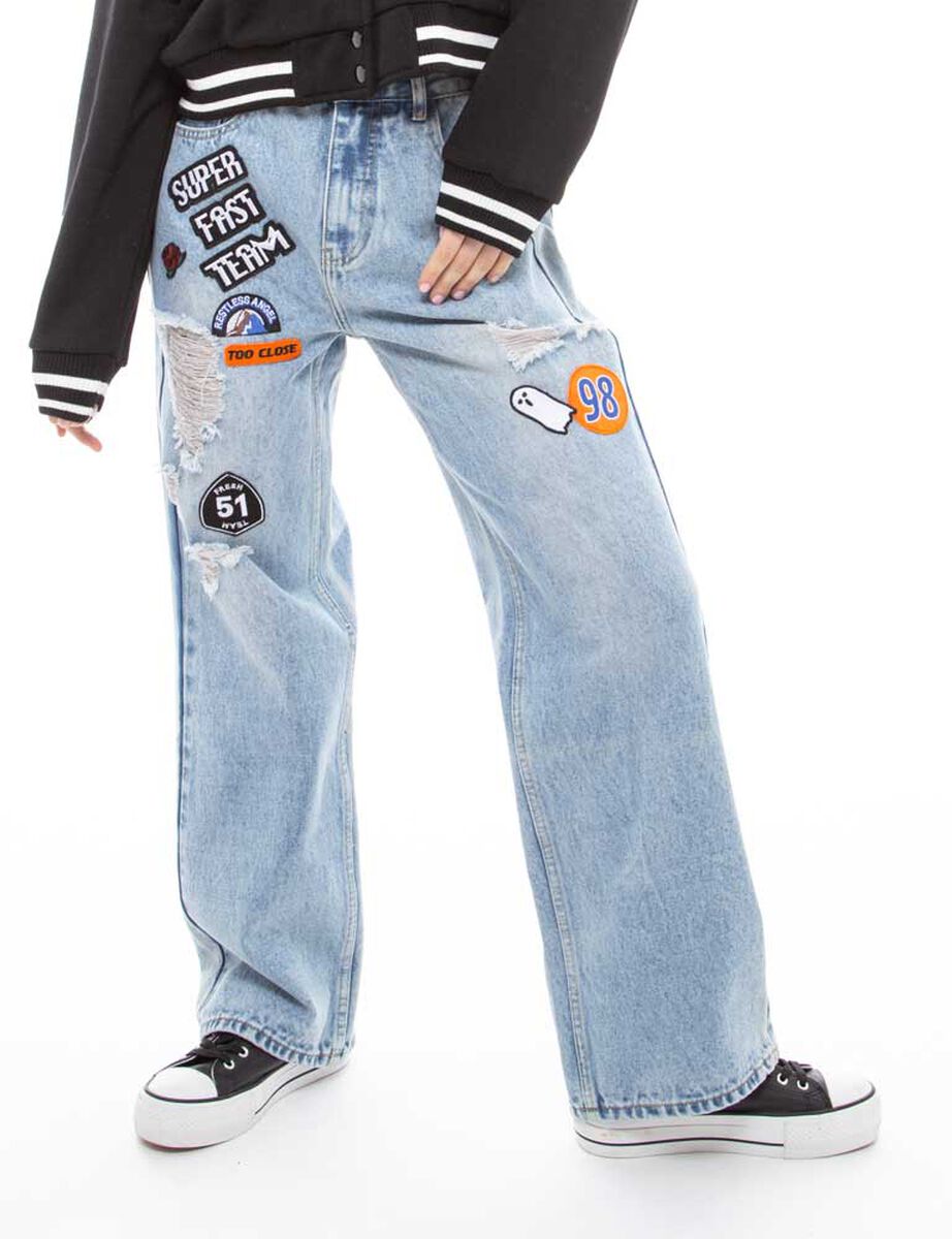 Jeans Con Parches Recto Mujer Icono