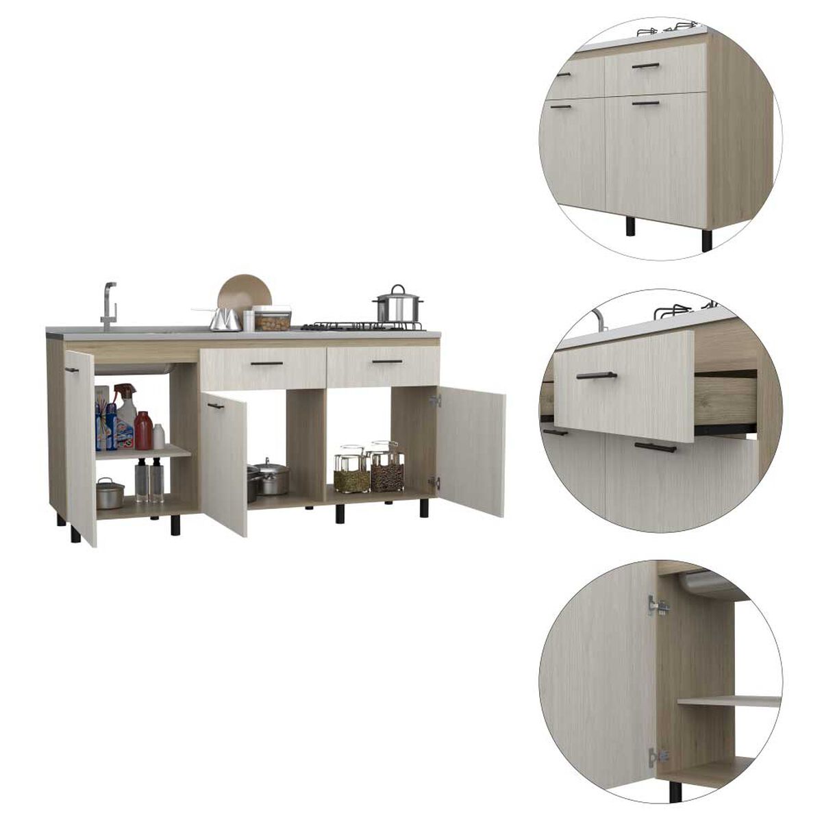 Mueble de Cocina Lavaplatos TuHome Gante 3 Puertas 2 Cajones Rovere Niebla