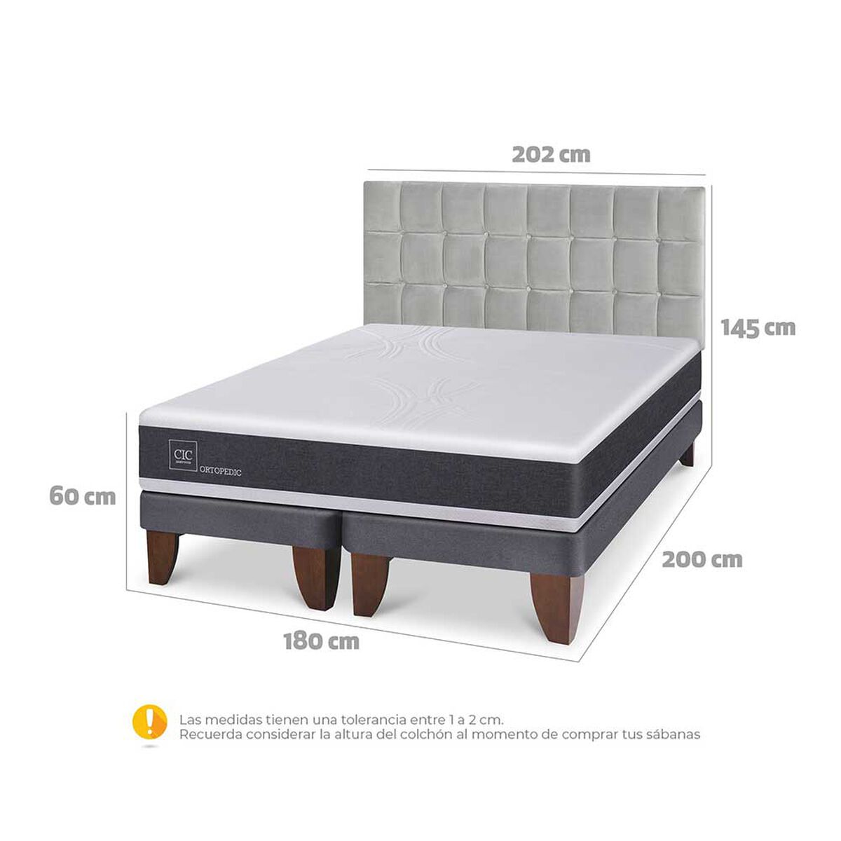 Cama Europea CIC Base Dividida King Ortopedic + Respaldo Sile