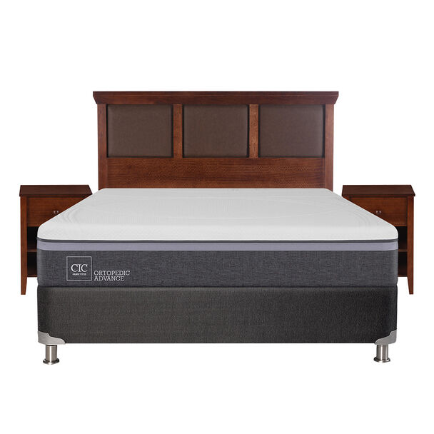 Box Spring CIC 2 Plazas Ortopedic Advance + Respaldo + 2 Veladores New Torino