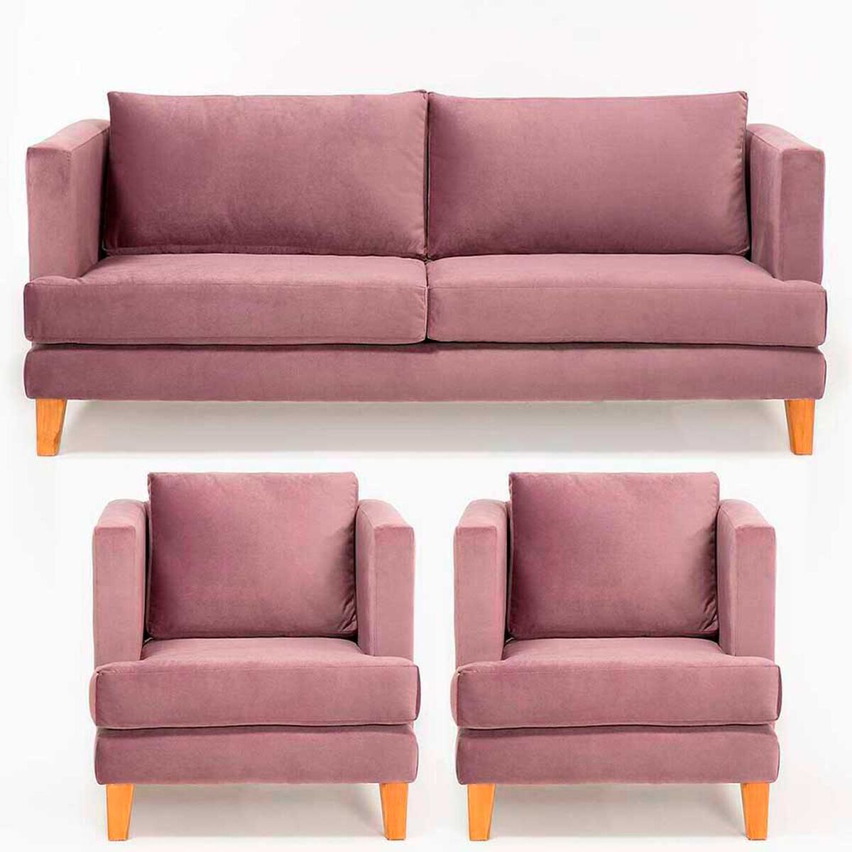 Juego de Living Barra Design Larisa Sof&aacute; 3 Cuerpos + Dos Sillones 1 Cuerpo Violeta