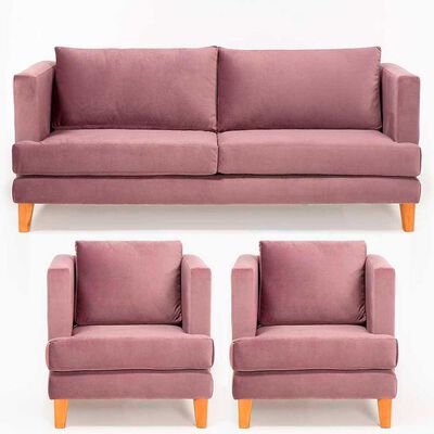 Juego de Living Barra Design Larisa Sofá 3 Cuerpos + Dos Sillones 1 Cuerpo Violeta