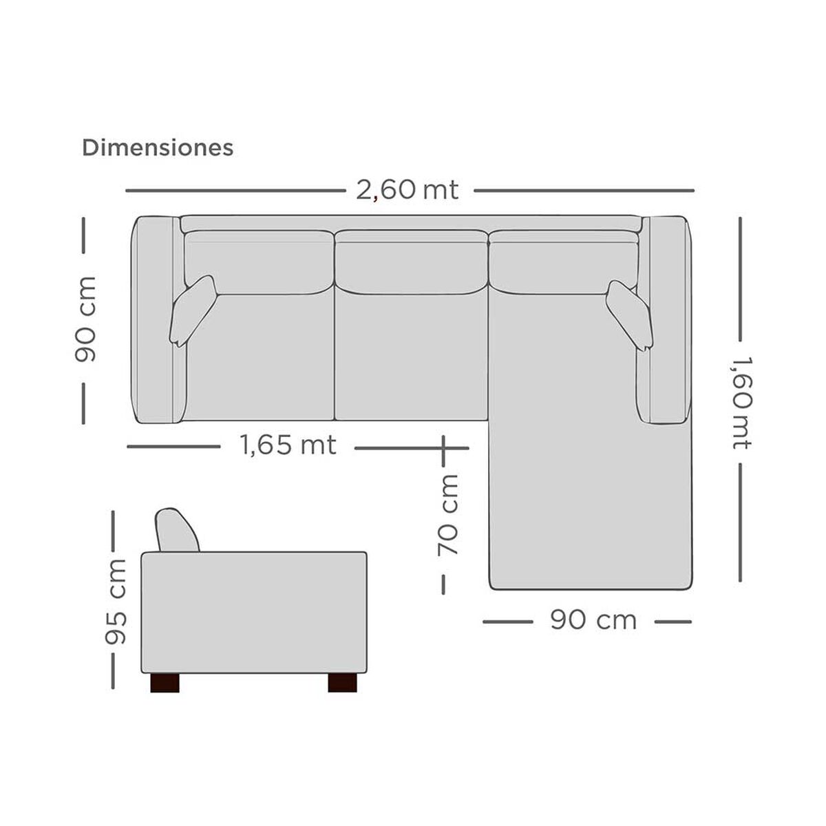 Sofá Seccional Living Factory Samy 4 Cuerpos Gris