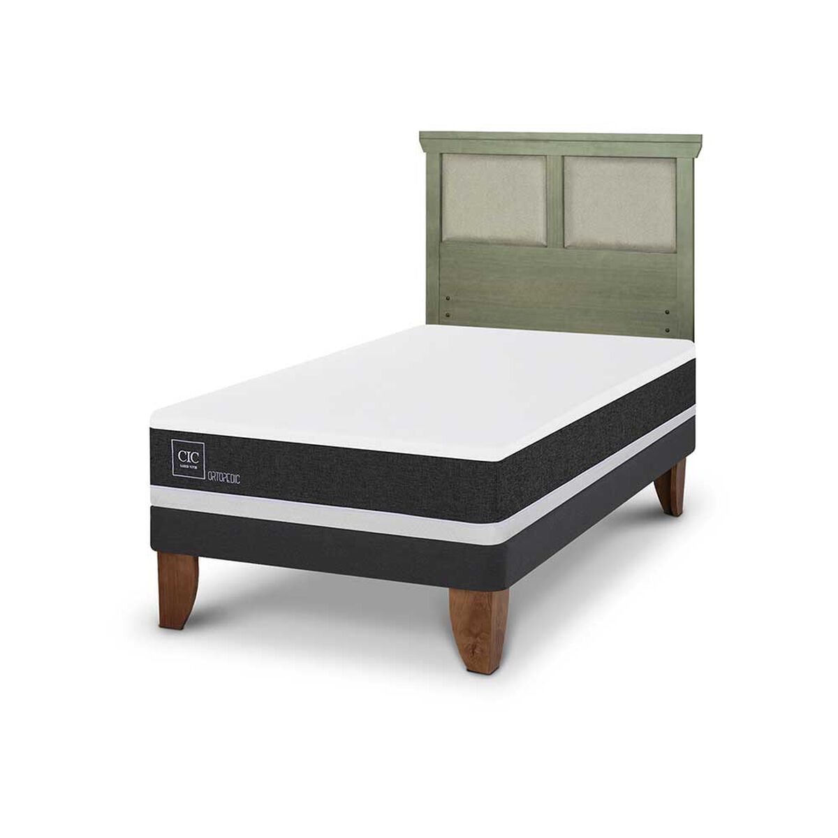 Cama Europea CIC 1,5 Plazas Ortopedic + Respaldo Torino Olivo