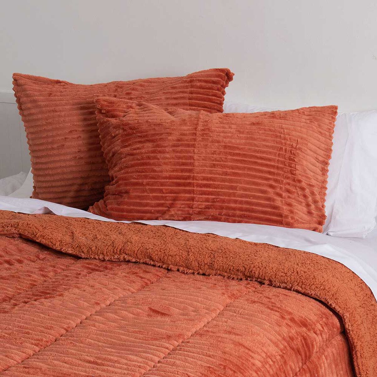 Plumón Liso Mashini 2 Plazas Corduroy Coral Sherpa Terracota