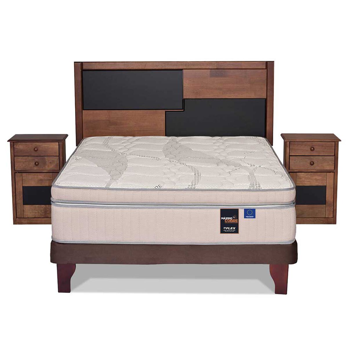 Cama Europea 2 Plazas Gris Máximo Cobre + Set Maderas