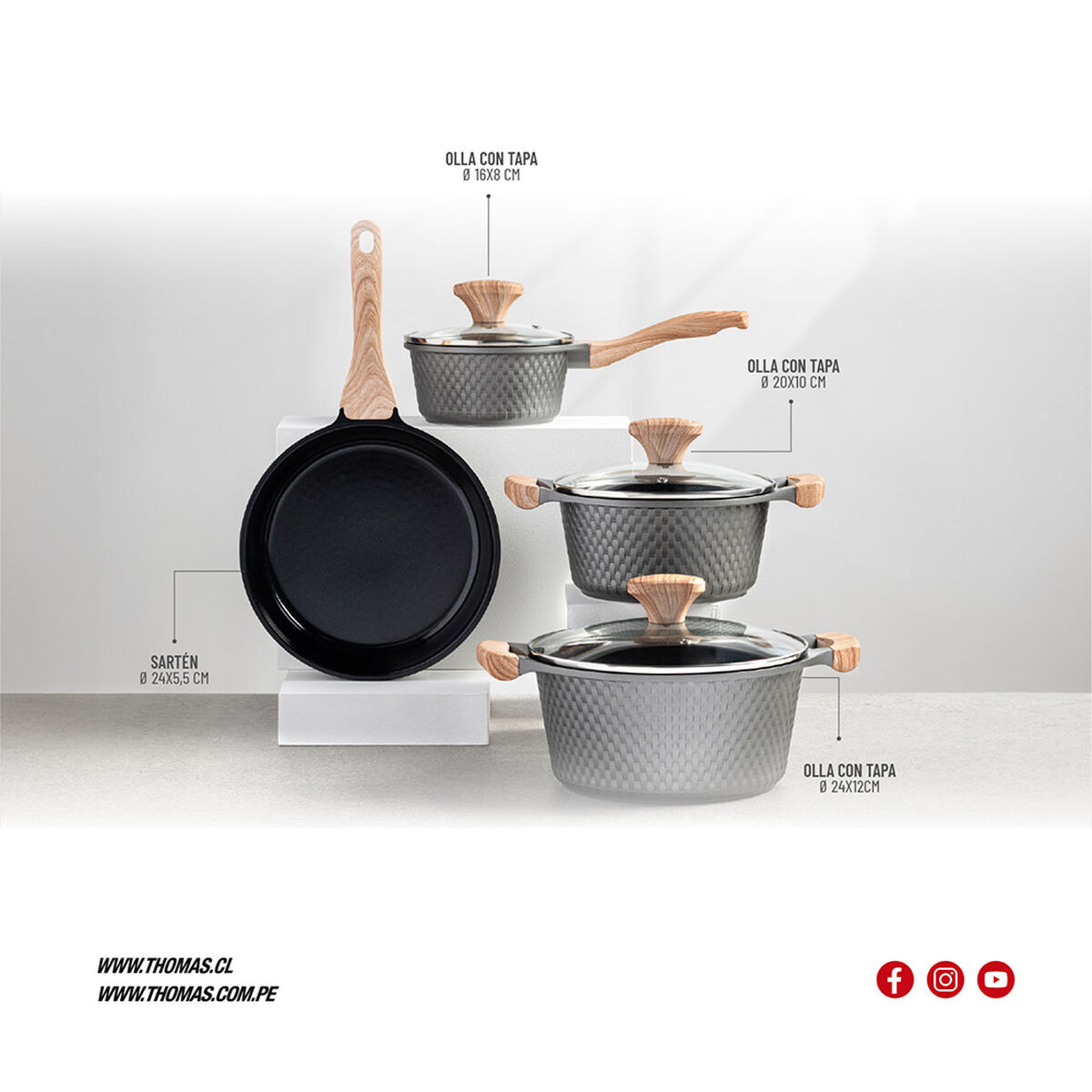 Bater&iacute;a de Cocina Aluminio Fundido Thomas 7 Piezas Gris