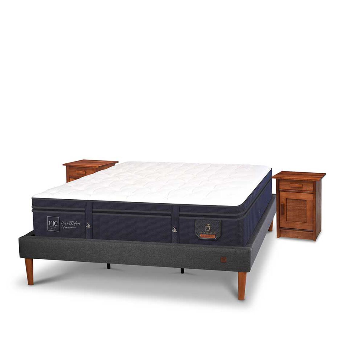 Cama Europea CIC King S&uacute;per Premium + Veladores