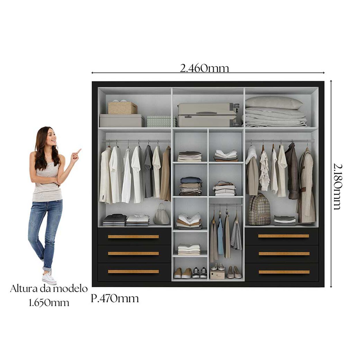 Closet Di Poretti Design Veneto 6 Puertas 6 Cajones Gris