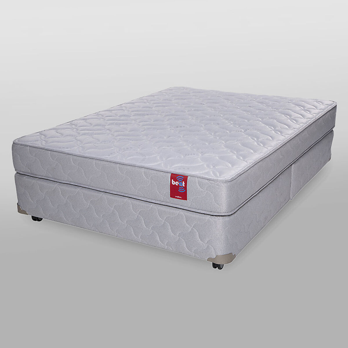 Combo Cama Americana Rosen 2 Plazas Base Dividida Beat + Set Maderas Casanova Nogal + Pack Almohadas Celta Imperial Soft