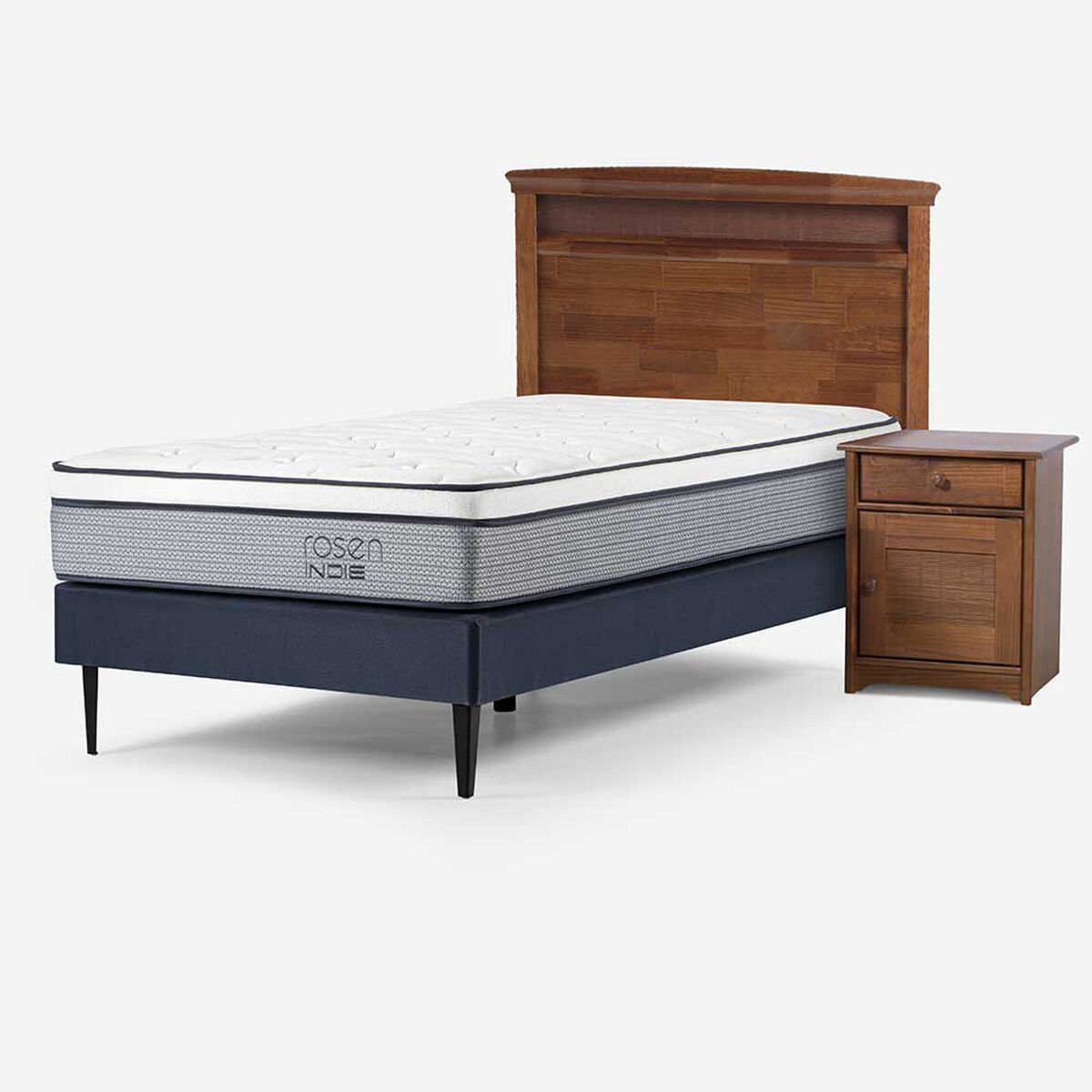 Cama Europea Rosen 1 Plaza Indie + Respaldo + Velador Veneto
