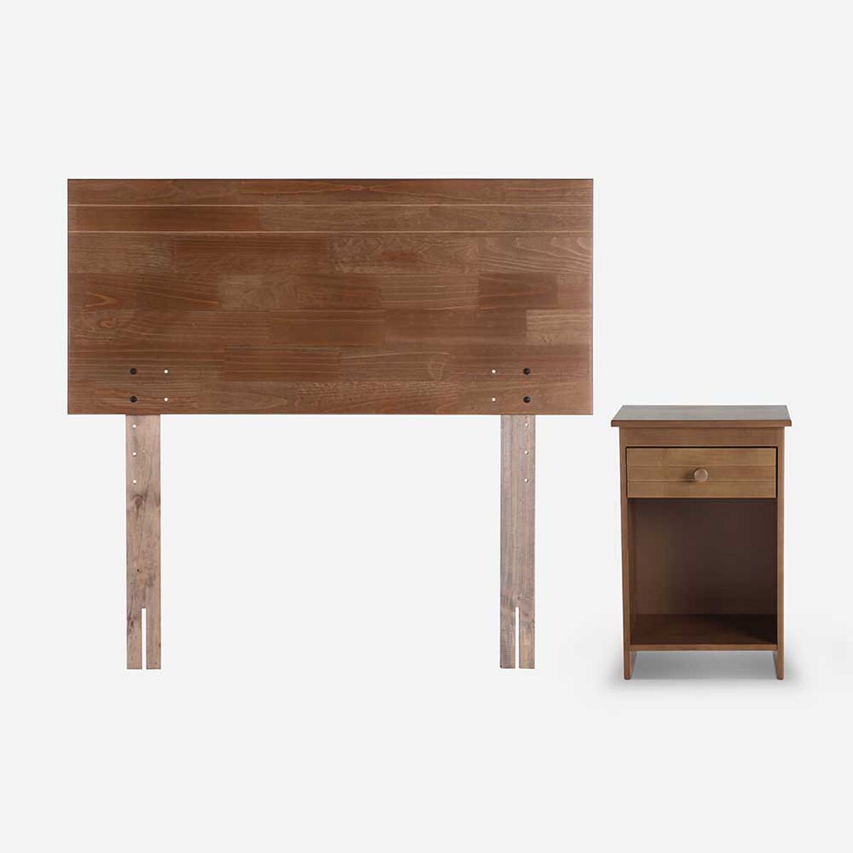 Cama Europea Rosen 1 Plaza Wave + Respaldo Tabor Caramelo + Velador