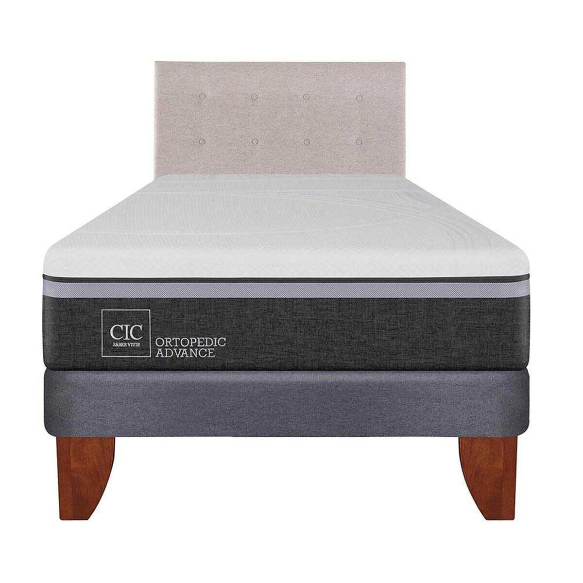 Cama Europea CIC 1,5 Plazas Ortopedic Advance + Respaldo Tigris