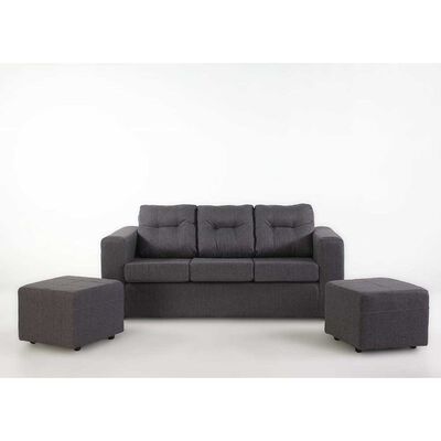 Juego de Living Kea Nize Sofá 3 Cuerpos + Dos Pouf 1 Cuerpo Cañamazo Gris