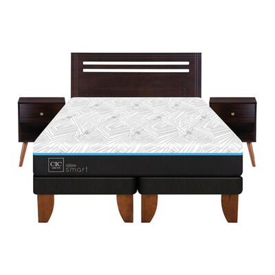 Imagen 1 del producto Cama Europea CIC Green Infinity 2 Plazas + 1 Respaldo + 2 Veladores Munich