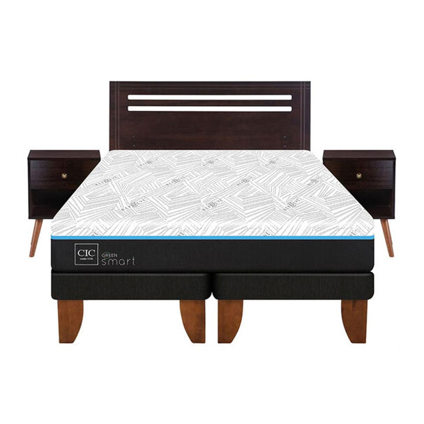 Cama Europea CIC Green Infinity 2 Plazas + 1 Respaldo + 2 Veladores Munich
