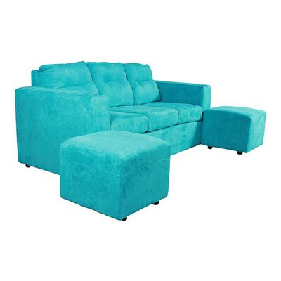 Imagen 2 del producto Juego de Living Kea Nize Sofá 3 Cuerpos + Dos Pouf Felpa Turquesa