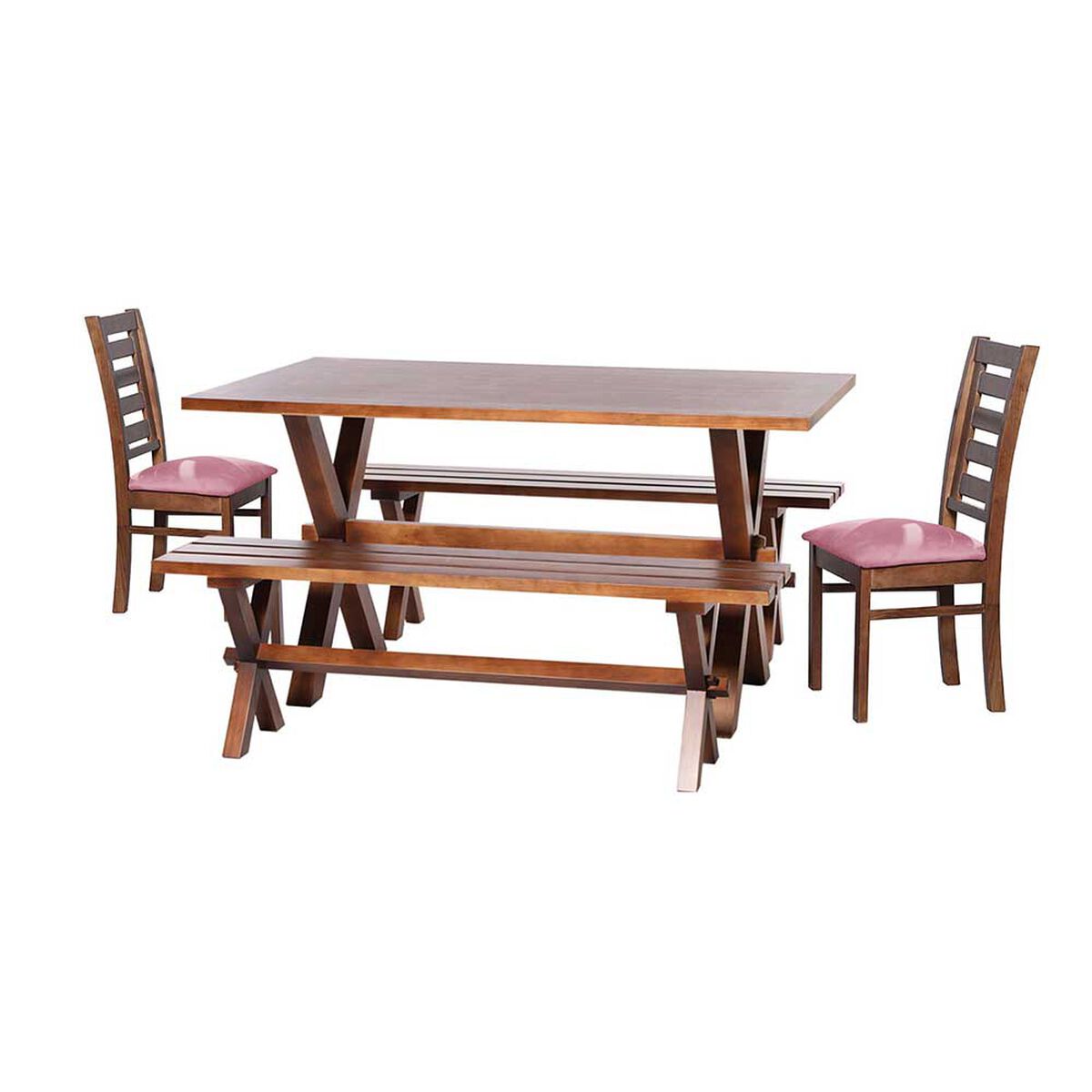 Juego de Comedor Latam Home Sevilla Murcia 2 Sillas + 2 Bancas Velvet Palo Rosa