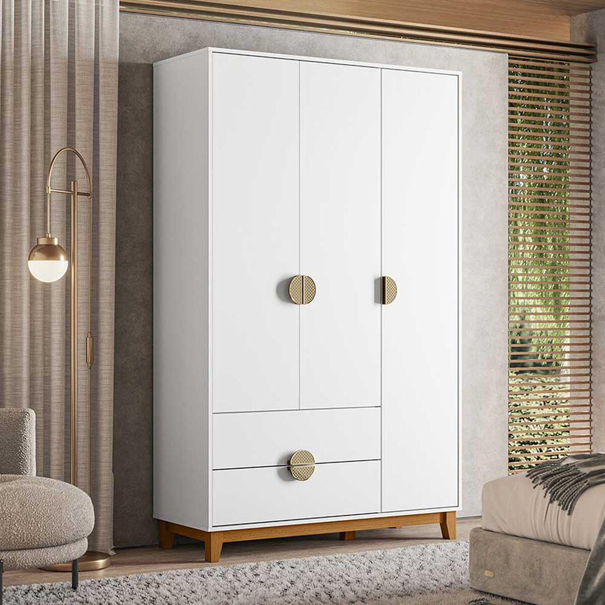 Clóset Vekkahome Ipe 3 Puertas 2 Cajones Blanco Café