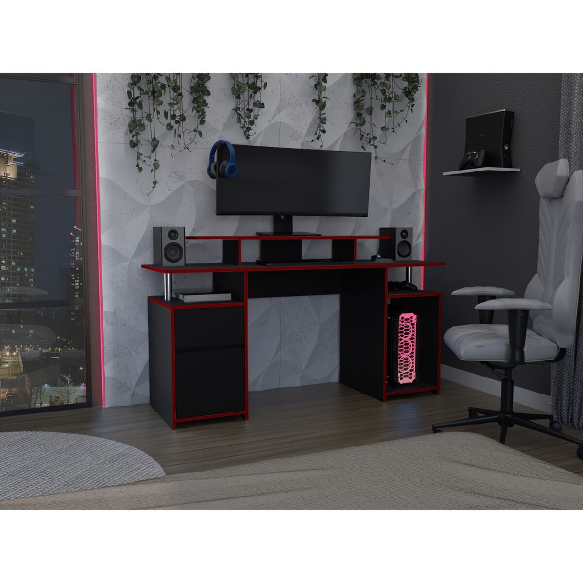Escritorio Gamer TuHome Keria Wengue Y Rojo
