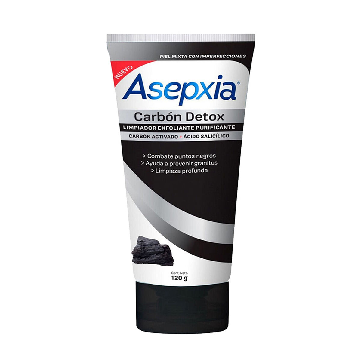 Asepxia Carbón Limpiador Líquido Exfoliante 120 Gr.