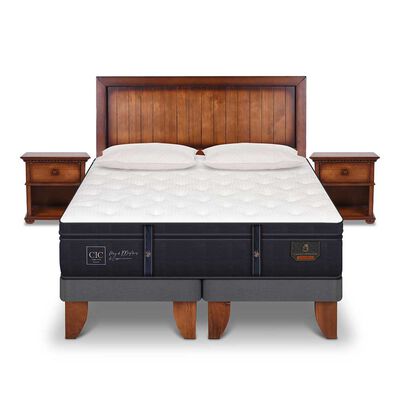 Cama Europea CIC Base Dividida Súper King Grand Premium + Respaldo + Veladores + Almohadas Ganso