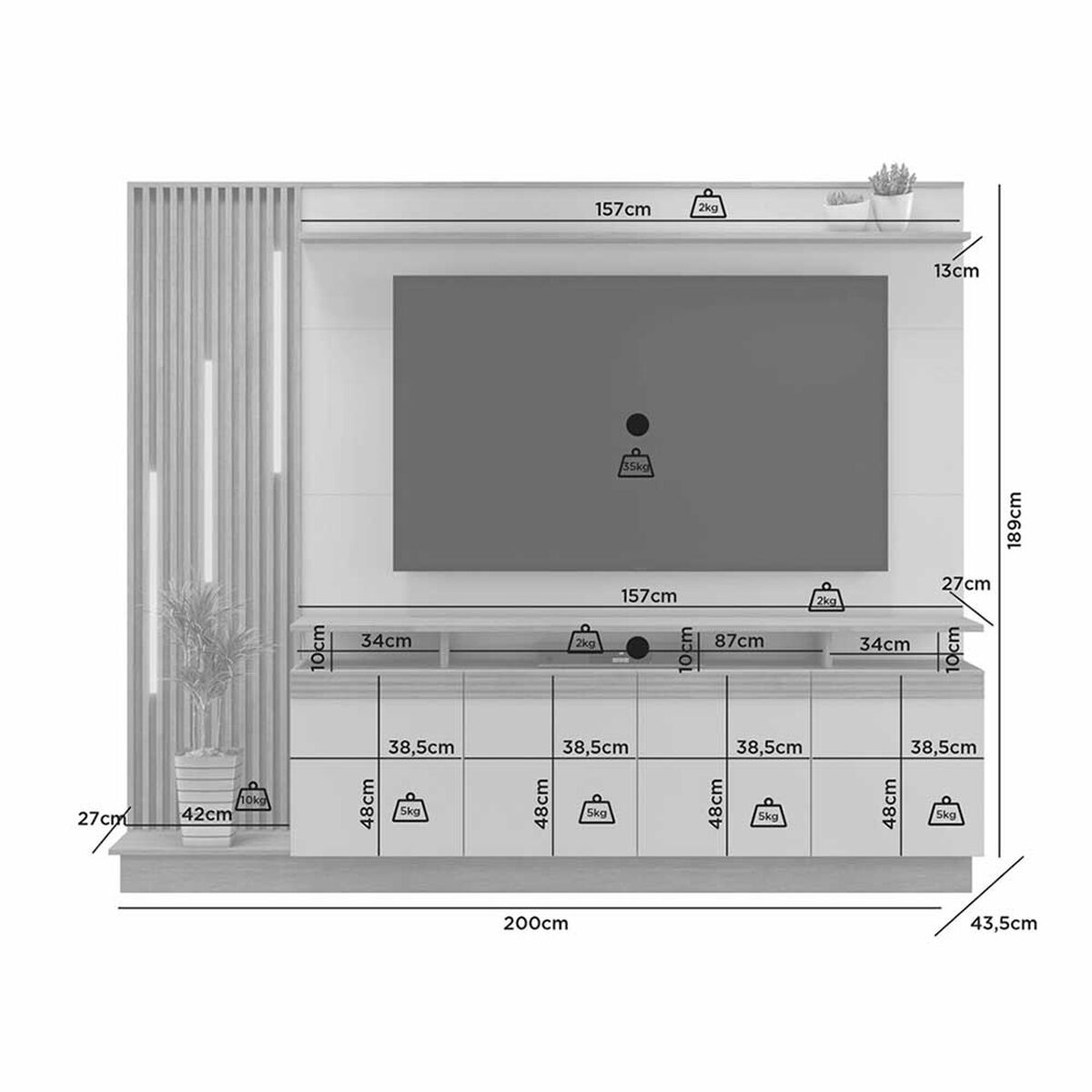 Centro Entretenimiento Almore Budapest Hasta 70" Cinamomo y Off White