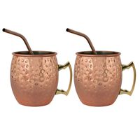 Set 2 Vasos Moscow Mule Mug Simplit Cobre + Bombillas 550 ml