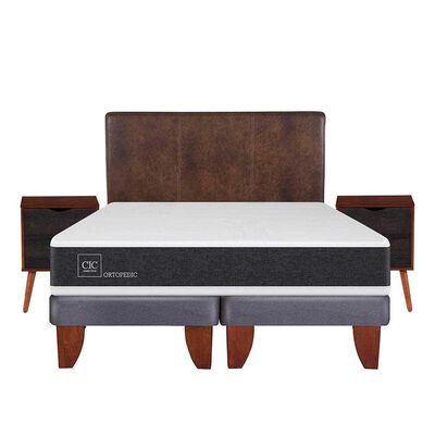 Cama Europea CIC Base Dividida 2 Plazas Ortopedic + Respaldo + 2 Veladores Baker