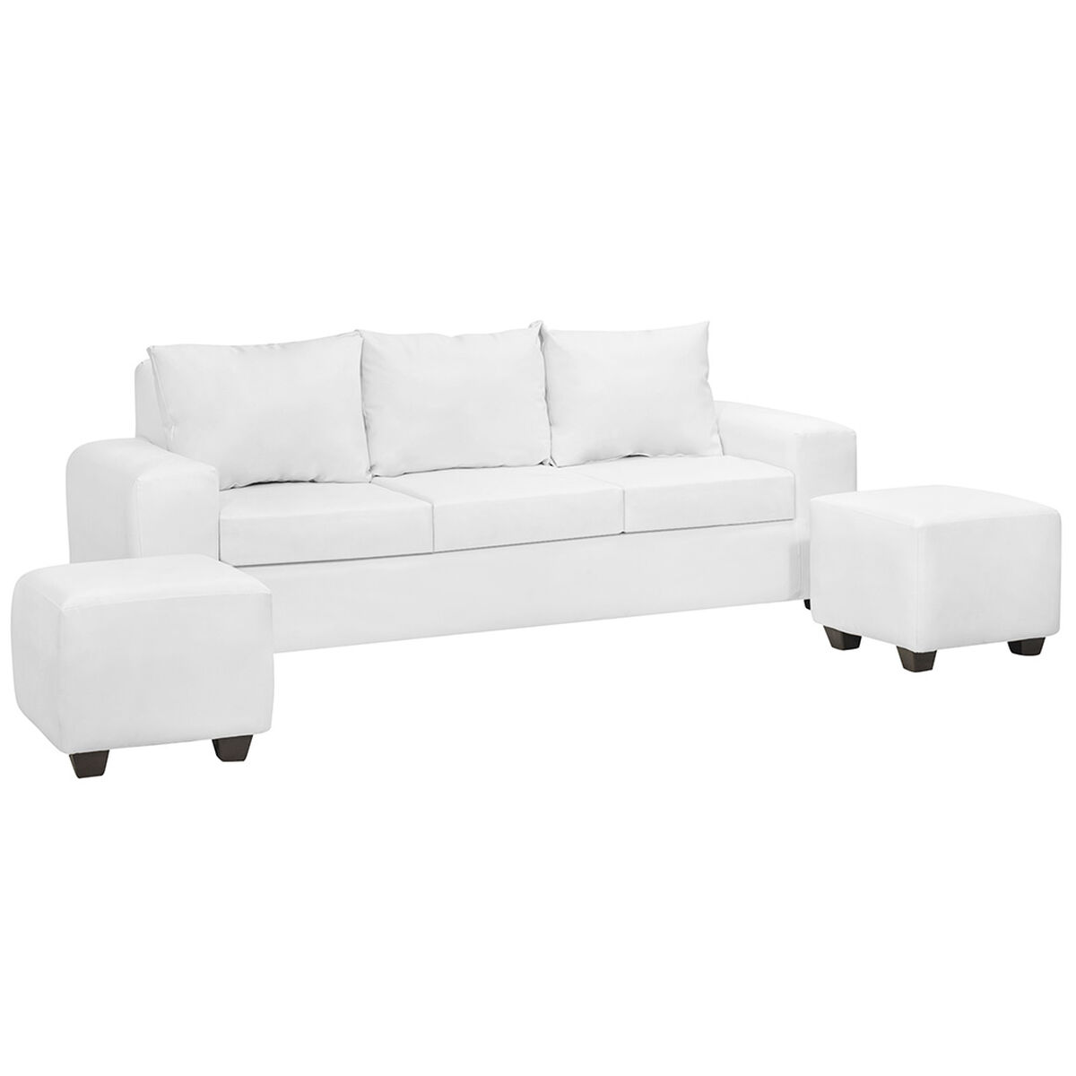 Juego de Living Innovamuebles Kahlo Sofá 3 Cuerpos + Dos Pouf 1 Cuerpo Blanco