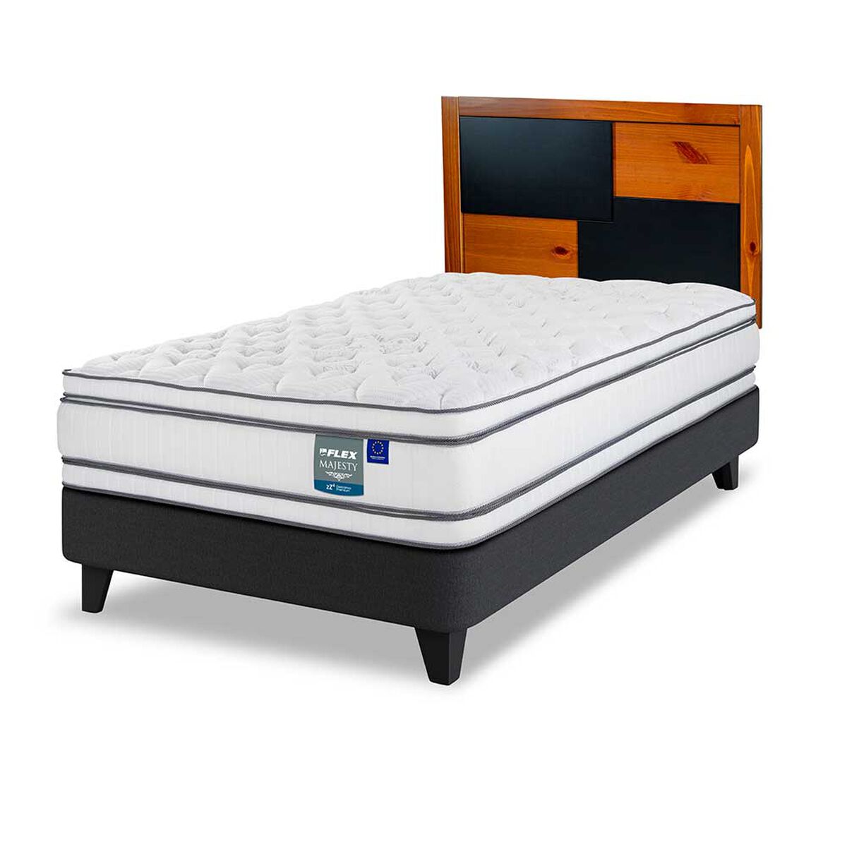 Cama Europea Flex 1.5 Plazas Majesty + Respaldo Colonia