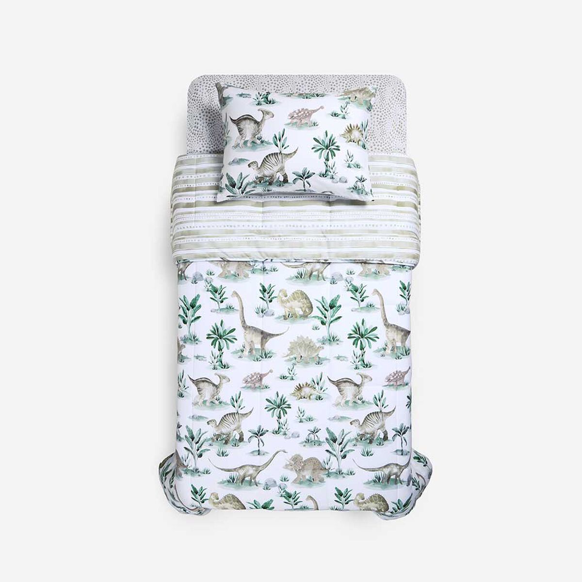 Plum&oacute;n Rosen 1,5 Plazas Kids Dinos Blanco/Verde/Caf&eacute;