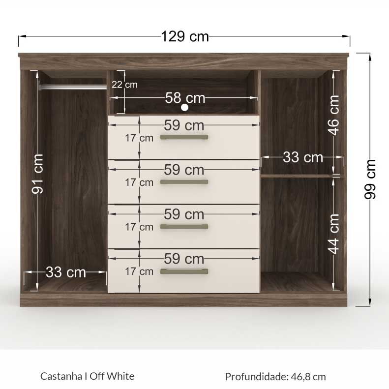 Cómoda Onessta Master Castaña Off White 4 Cajones 2 Puertas | Abc