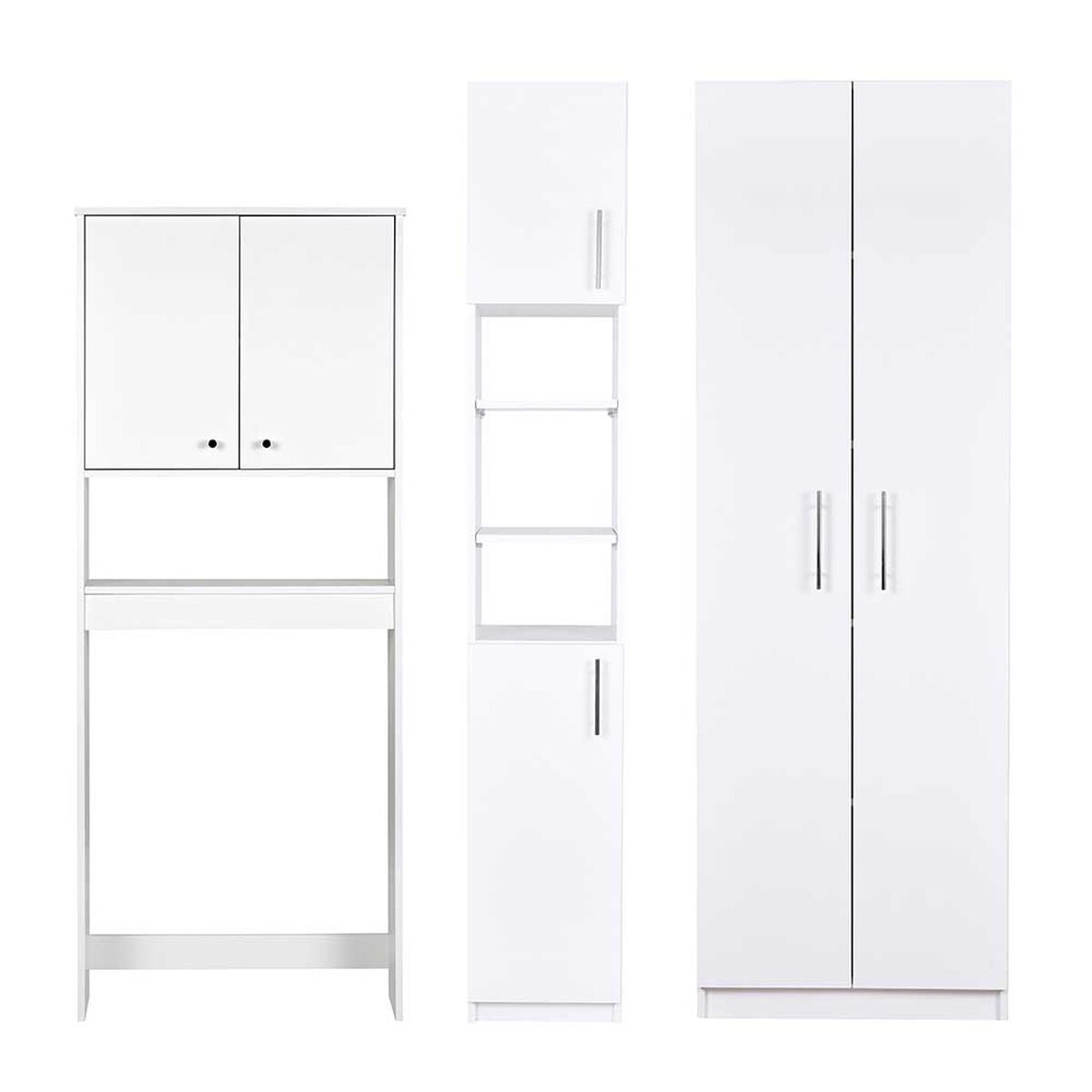 Combo Estante 2 Puertas + Despensero 2 Puertas + Estante Organizador de Baño 2 Puertas CIC Blanco