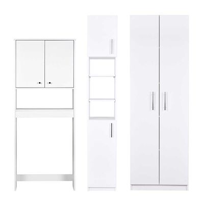 Combo Estante 2 Puertas + Despensero 2 Puertas + Estante Organizador de Baño 2 Puertas CIC Blanco