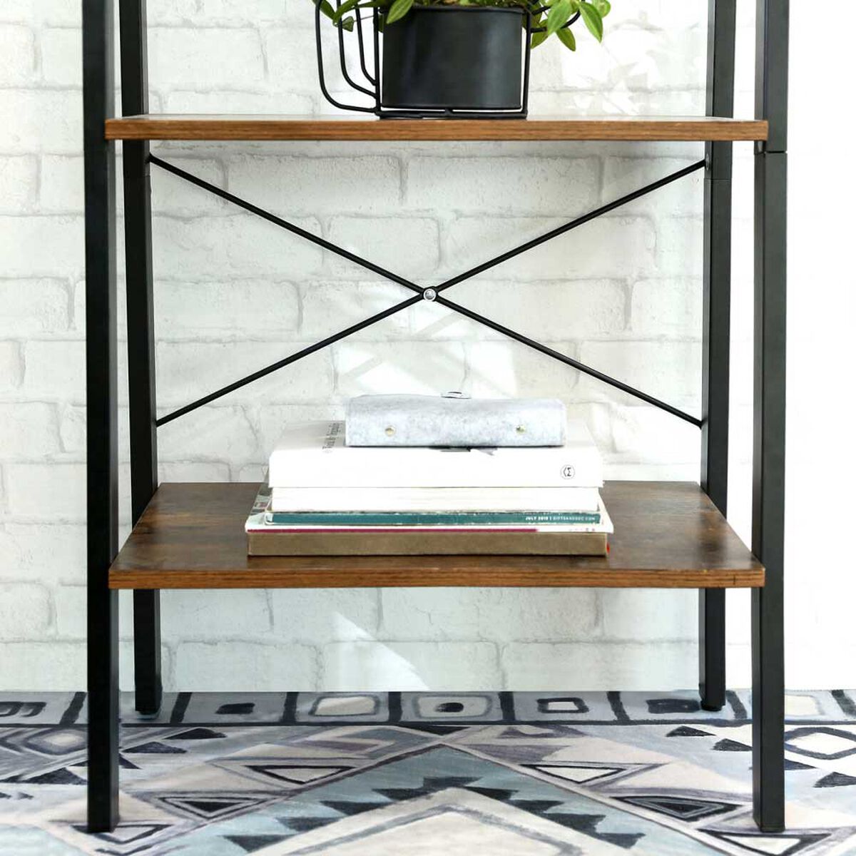 Repisa Escalera Fm Furniture Metalwood Colection Marrón Rústico