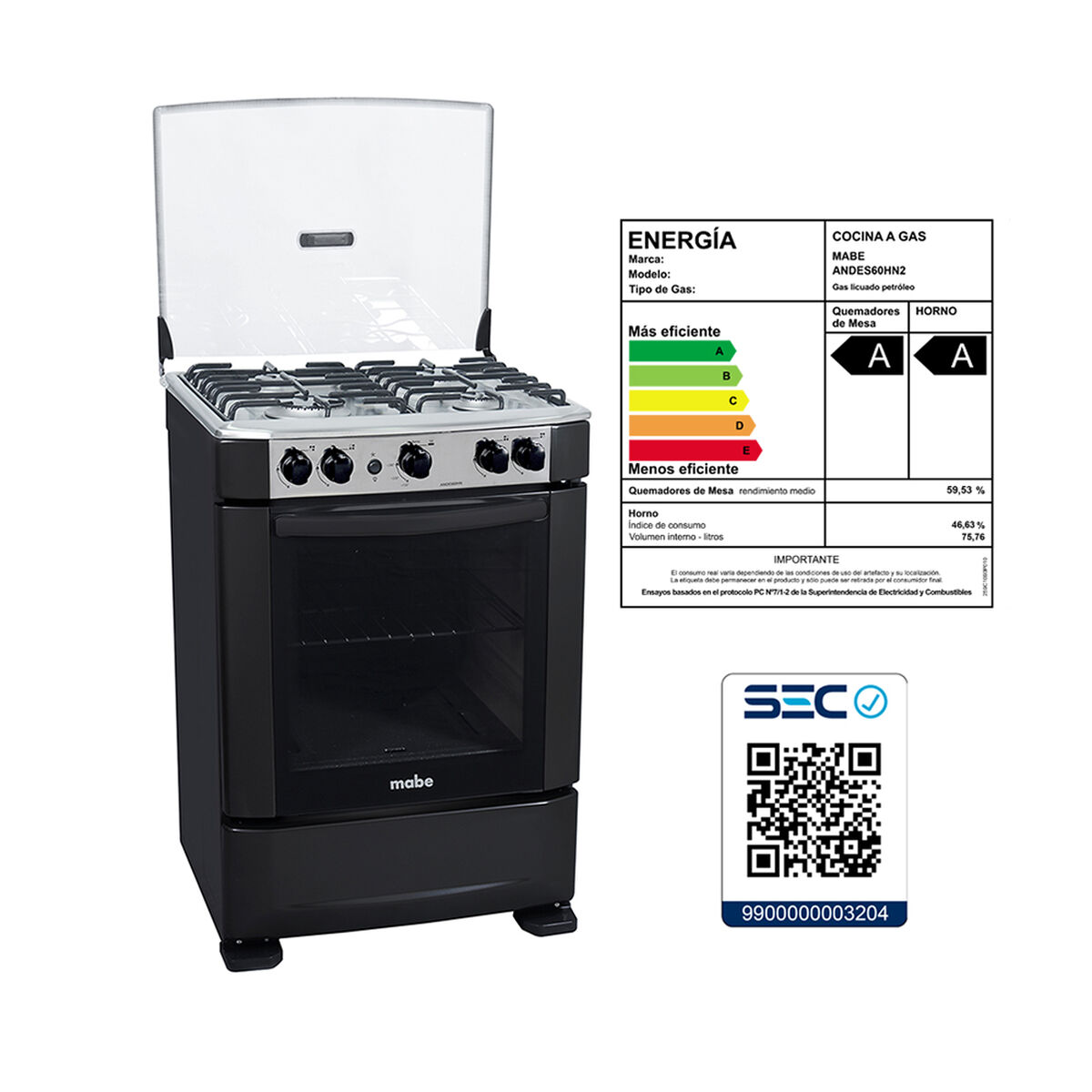 Cocina a Gas Mabe ANDES60HN2 4 Quemadores