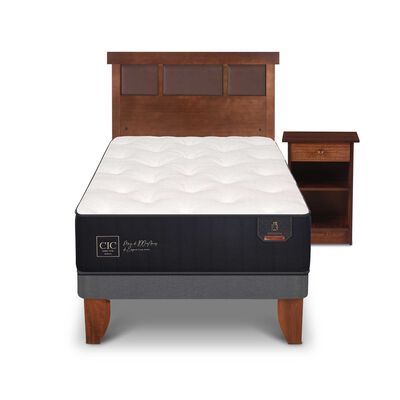 Cama Europea CIC 1,5 Plazas Premium + Respaldo + Velador Dublin Caramelo