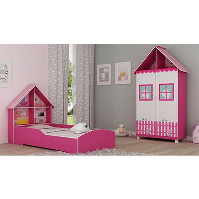 Base Cama Funcional Decocasa 1 Plaza Casinha + Clóset Infantil Rosada