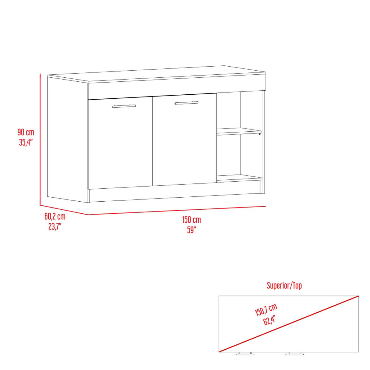 Barra Auxiliar de Cocina Tuhome Luna 2 Puertas Fresno Wengue