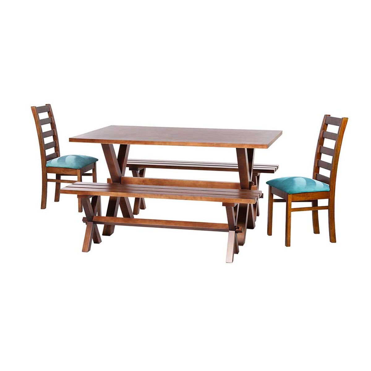 Juego de Comedor Latam Home Sevilla Burgos 2 Sillas + 2 Bancas Velvet Turquesa