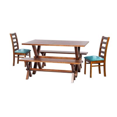 Juego de Comedor Latam Home Sevilla Burgos 2 Sillas + 2 Bancas Velvet Turquesa