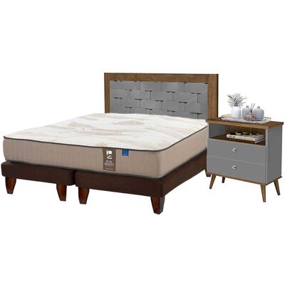 Combo Cama Europea Flex Base Dividida 2 Plazas Dual Sensity + Respaldo + 2 Veladores Dreams Treliza Gris