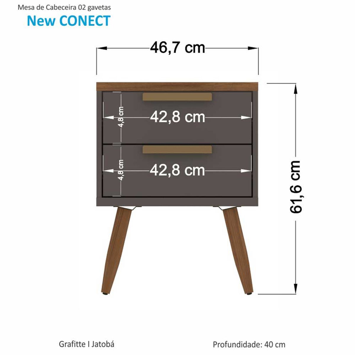 Velador Onessta New Conect 2 Cajones Grafito Jatoba