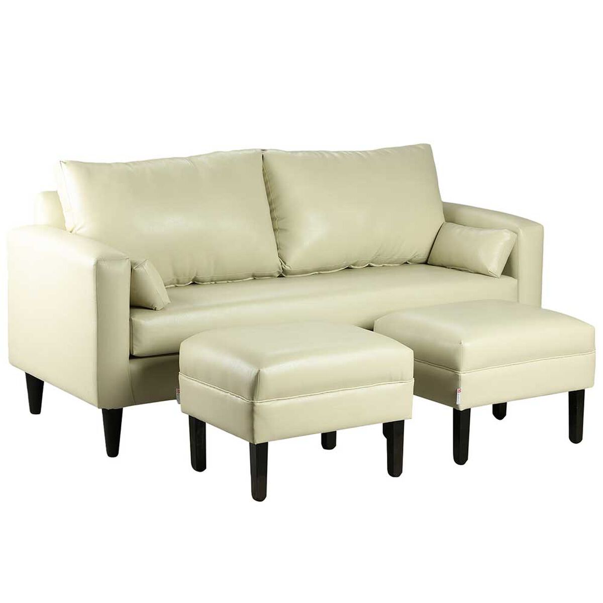 Juego de Living Bodevir Sky PU 00 Sof&aacute; 3 Cuerpos + Dos Pouf 1 Cuerpo Beige&nbsp;