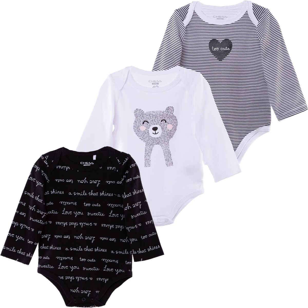 Pack 3 Unidades Body de Algod&oacute;n  Beba Chess Baby