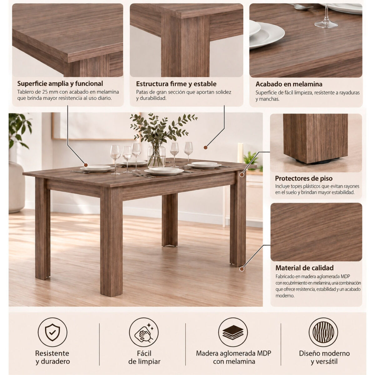 Mesa de Comedor Tuhome Portofino Avellana