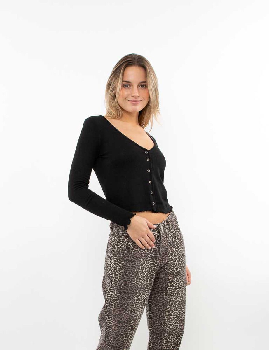 Polera Botones Crop Manga Larga Mujer Icono